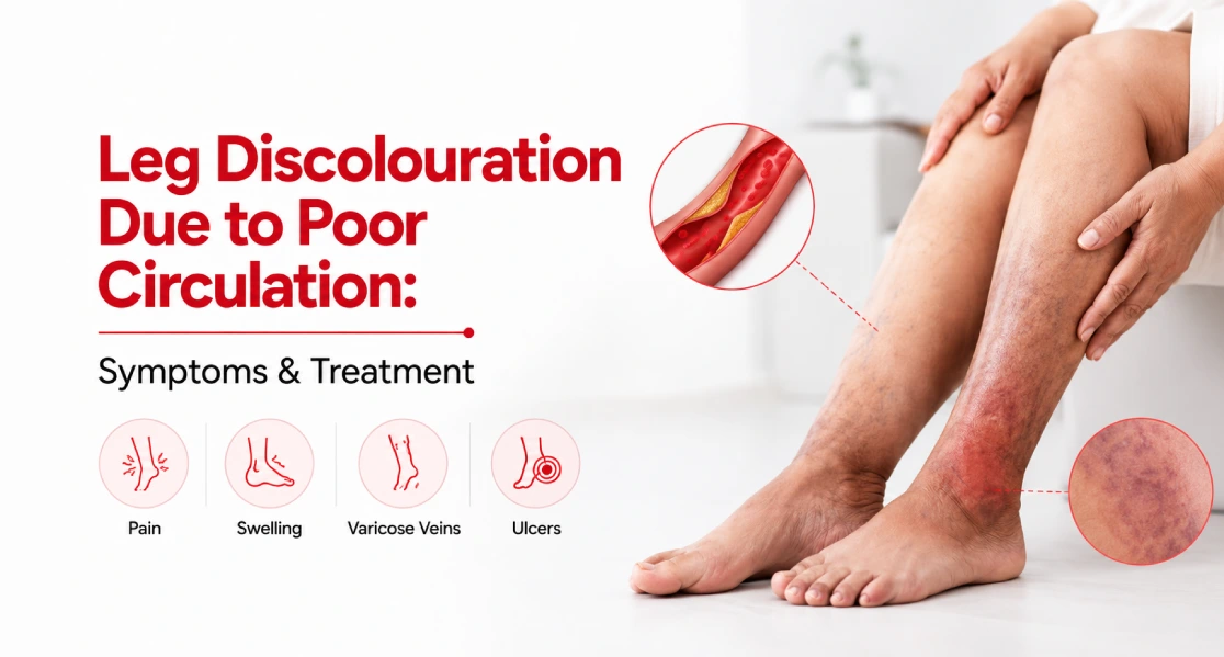 leg discolouration Leg discolouration due to poor circulation